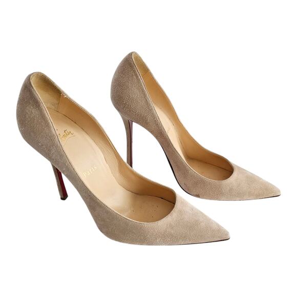 Christian Louboutin Decoltish 100 High Heel Pump Size 40 US 10 Beige Tan Suede - Picture 1 of 10